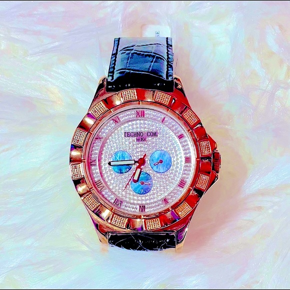 Techno Com By KC w Genuine Diamonds Mother of Pearl Dial Leather Band✨ - Picture 4 of 15